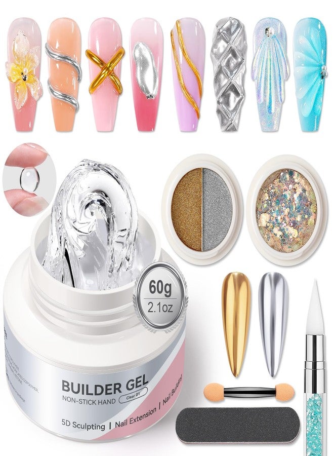 BORN PRETTY Builder Gel for Nails,60g Professional 3D Sculpting Gel, Clear Hard Extension Gels with Sequins & Chrome Powder,Non-Sticky U V Soak Off Gels for Salon & Home Nail Art - Image 1